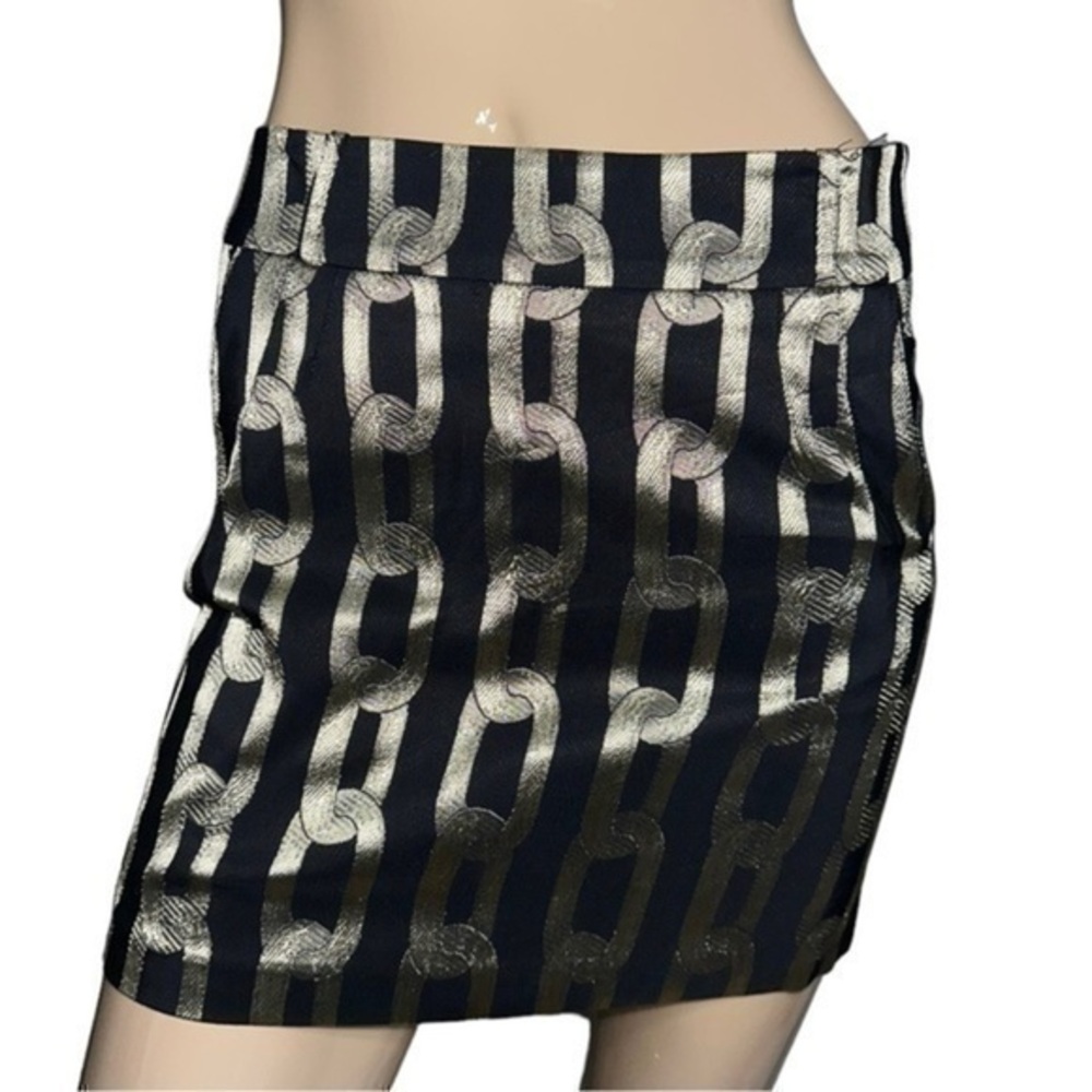 Adam Lippes Women’s Size 2 Black Embroidered Gold Chain Reflective Mini Skirt